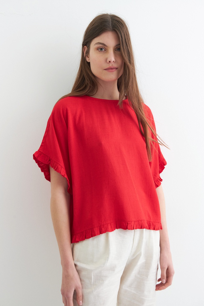 L147GBT1 BLUSA ESCOTE BASE CON VOLADOS