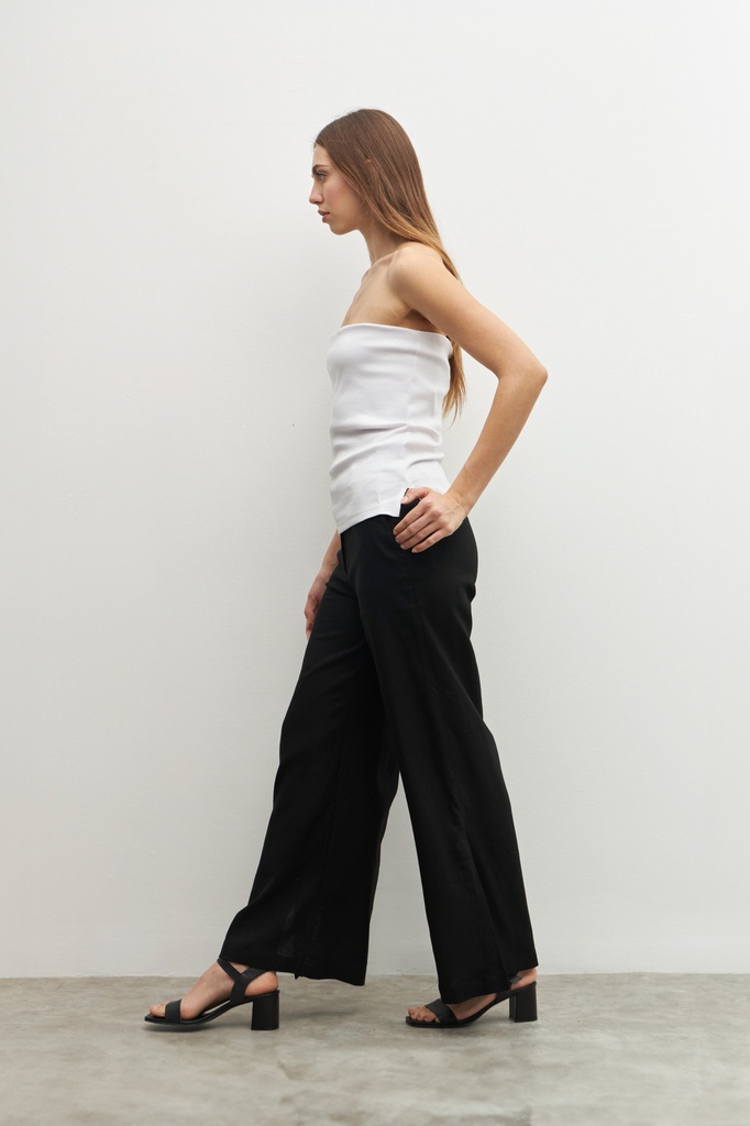 L158GPP2 PANTALON ANCHO DE LINO CON TAJO