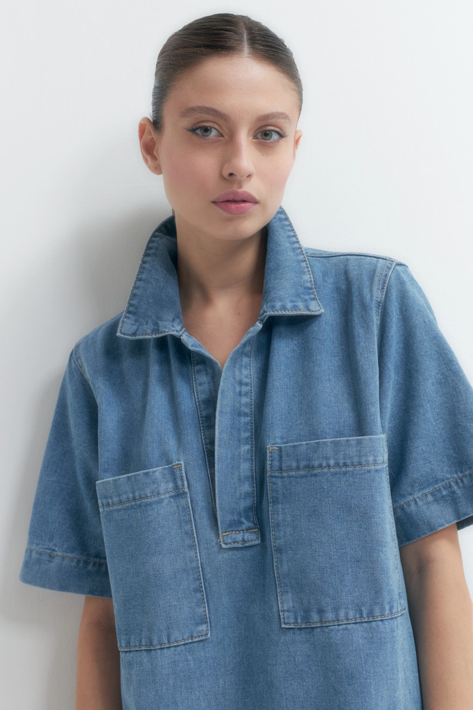 L155GDM6 VESTIDO DENIM CUELLO POLO