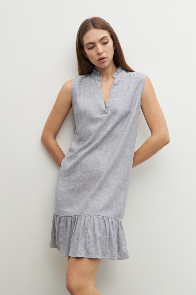 L158GDS4 VESTIDO DE LINO CON VOLADO