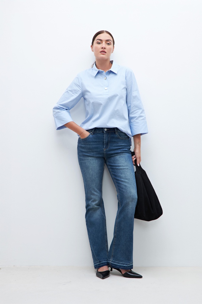 L160GBT3 BLUSA RAYADA CON CUELLO CAMISA