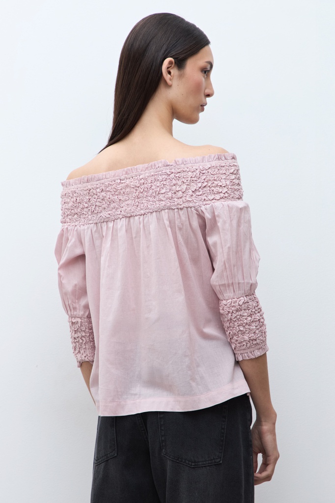 L170GBT3 BLUSA ESCOTE BARDOT CON FRUNCES