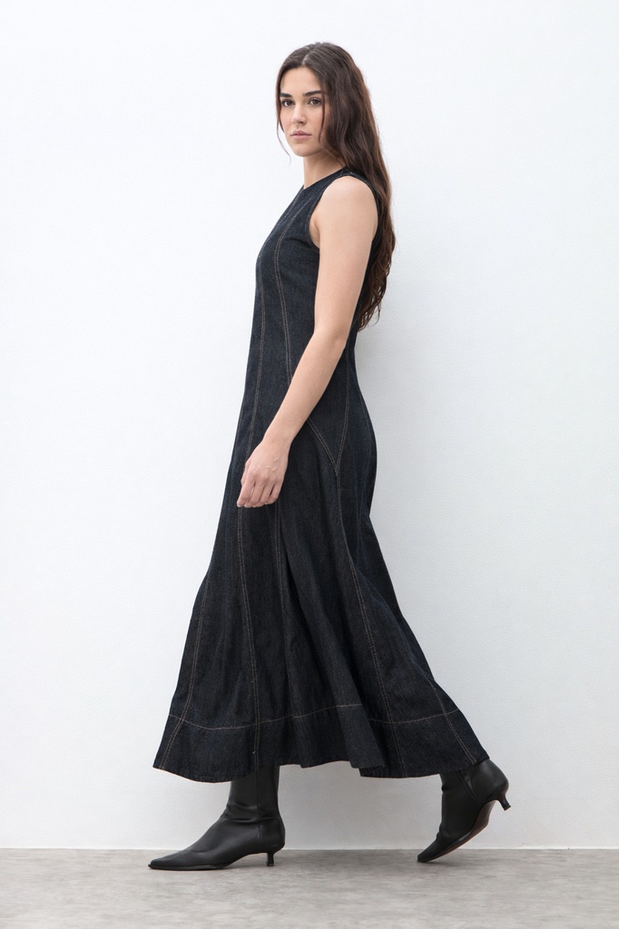 L170GDX3 MAXI VESTIDO DE JEAN CON CORTES