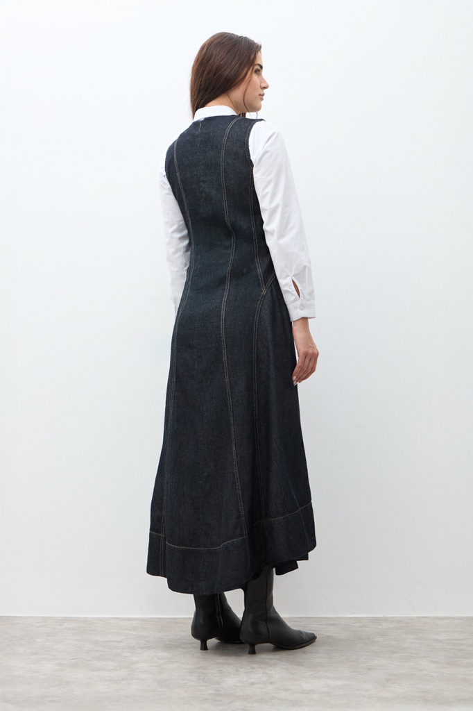 L170GDX3 MAXI VESTIDO DE JEAN CON CORTES
