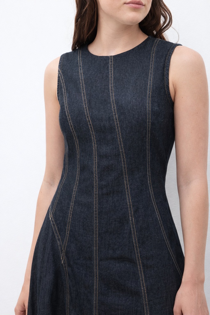 L170GDX3 MAXI VESTIDO DE JEAN CON CORTES