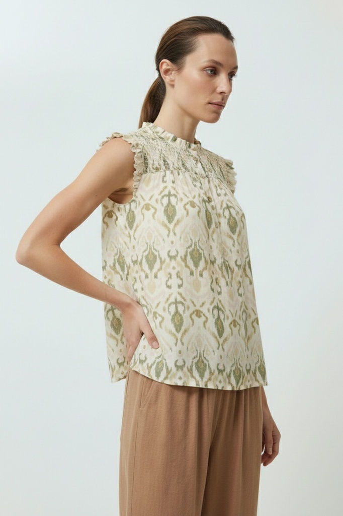 L168GBS7 BLUSA ESTAMPADA PUNTO SMOCK