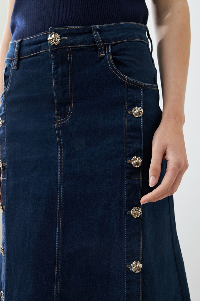 L165GSM1 MAXI FALDA DE JEAN CON TAJOS Y BOTONES