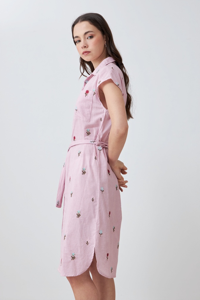 L167GDM11 VESTIDO RAYADO CON BORDADOS FLORALES