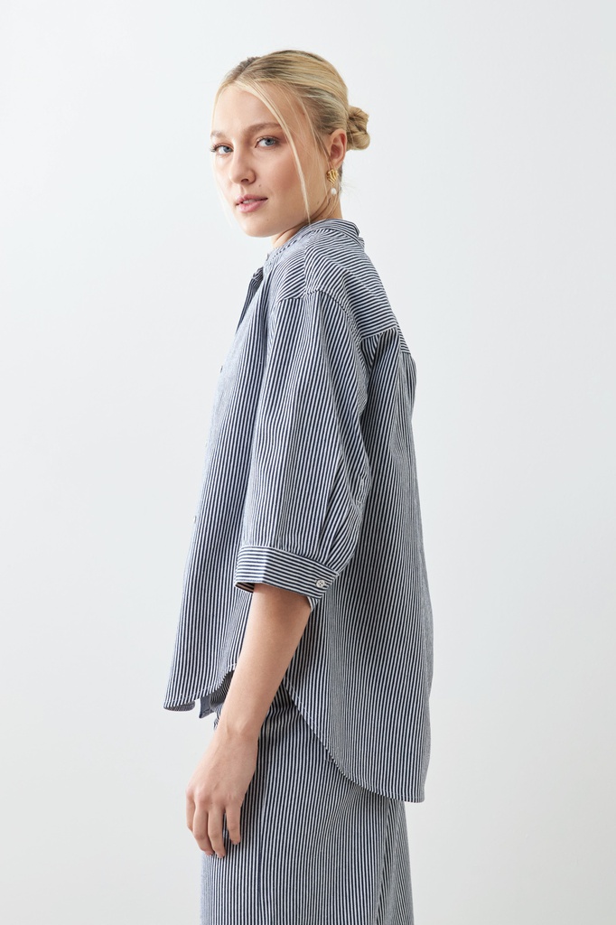 L165GBT5 CAMISA RAYADA DE JEAN CUELLO MAO
