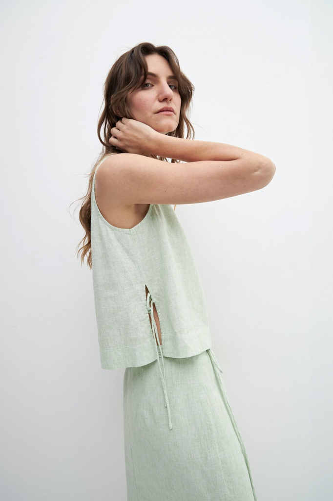 L158GBS4 BLUSA DE LINO LAZOS LATERALES