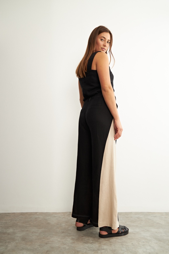 L137GPP6 PANTALON ANCHO DE LINO BICOLOR