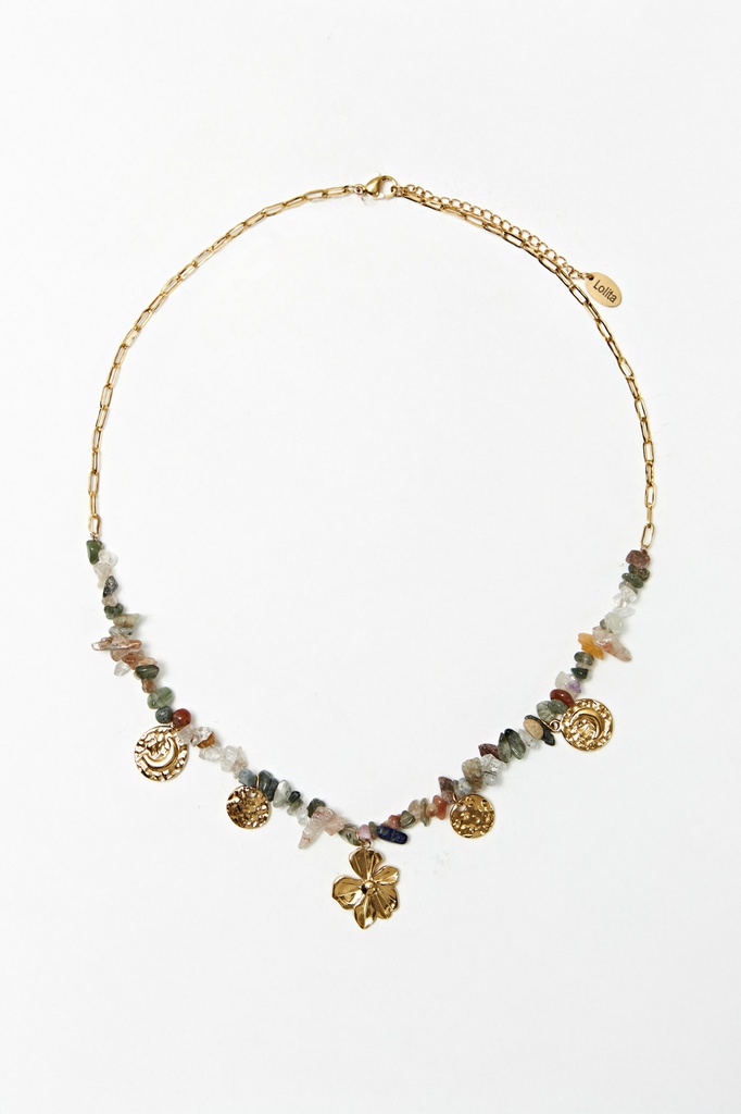 L165AJN4 COLLAR DE ACERO CON PIEDRAS NATURALES Y DIJES