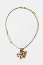 L165AJN6 COLLAR ACERO CON DIJE FLORAL Y PERLAS