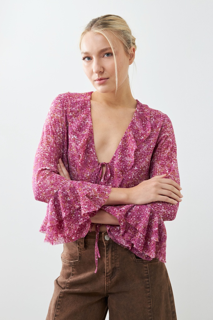 L165GBT2 BLUSA ESTAMPADA CON VOLADOS