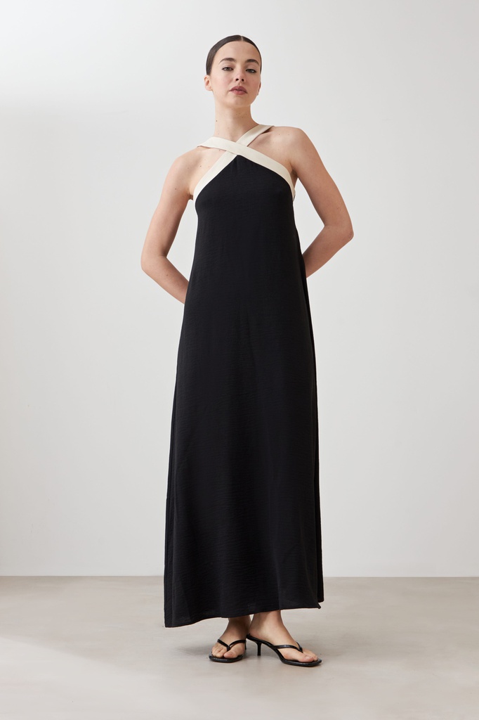 L167GDX5 MAXI VESTIDO ESCOTE HALTER BICOLOR