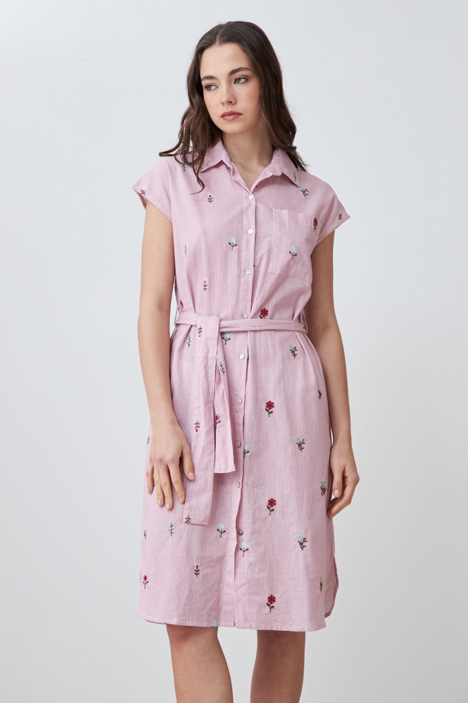 L167GDM11 VESTIDO RAYADO CON BORDADOS FLORALES