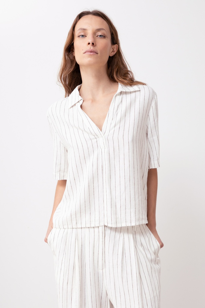 L168GBH4 BLUSA DE LINO RAYADA