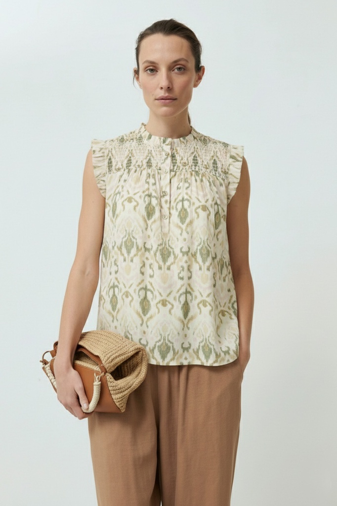L168GBS7 BLUSA ESTAMPADA PUNTO SMOCK