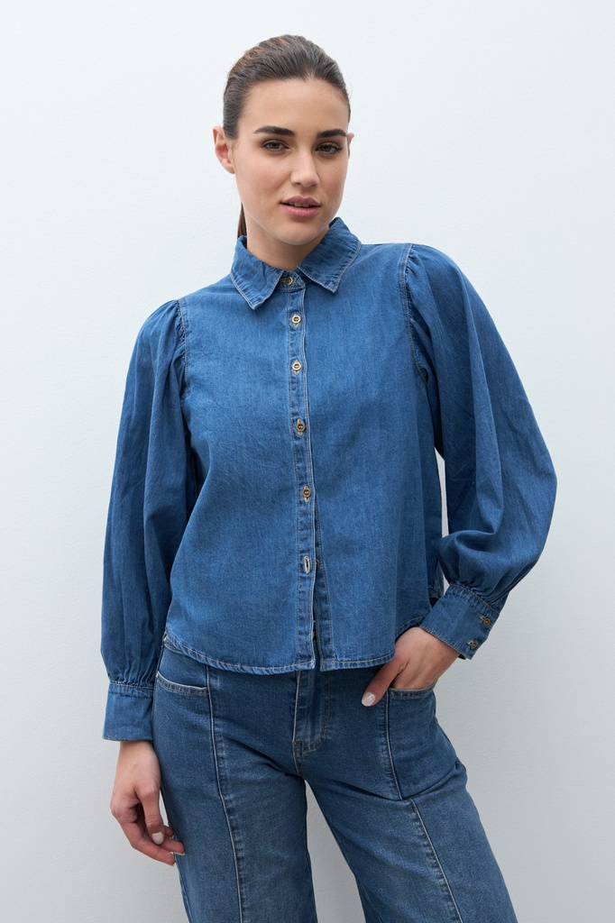 L170GBL14 CAMISA DE JEAN MANGAS ABULLONADAS
