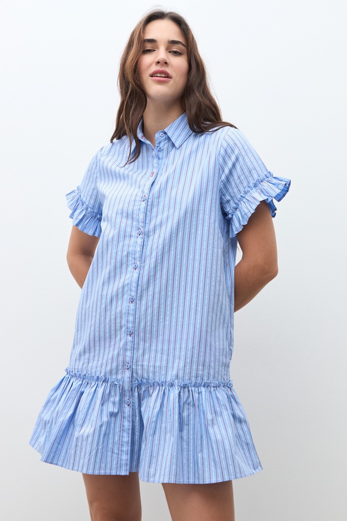 L170GDM2 VESTIDO CAMISERO RAYADO CON VOLADOS