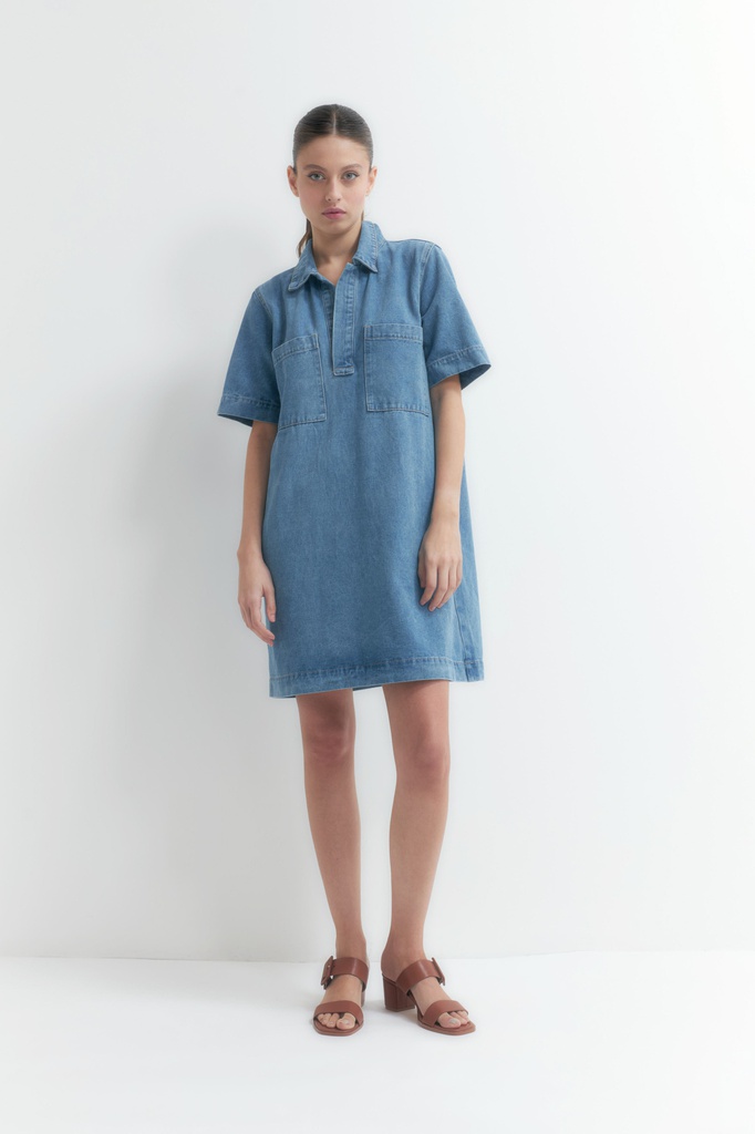 L155GDM6 VESTIDO DENIM CUELLO POLO