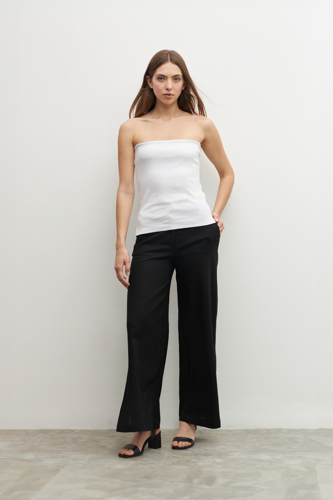 L158GPP2 PANTALON ANCHO DE LINO CON TAJO