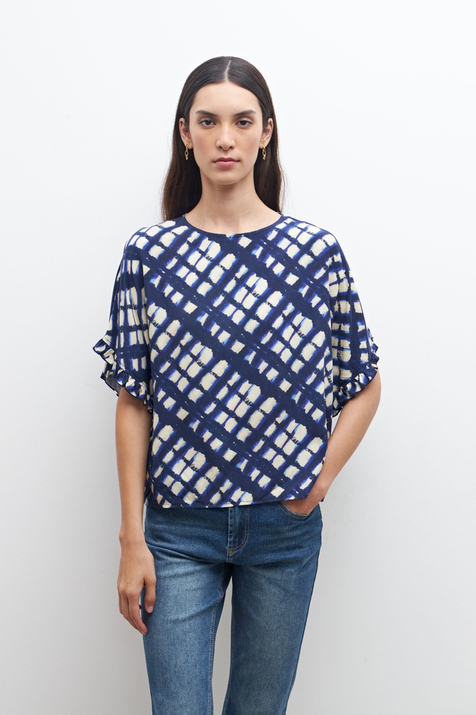 L159GBH1 BLUSA ESTAMPADA CON VOLADOS