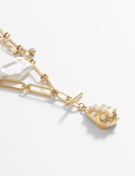 L160AJN3 COLLAR DE ACERO DIJE CON PERLAS