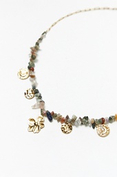 L165AJN4 COLLAR DE ACERO CON PIEDRAS NATURALES Y DIJES