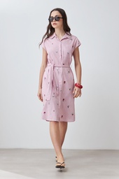 L167GDM11 VESTIDO RAYADO CON BORDADOS FLORALES